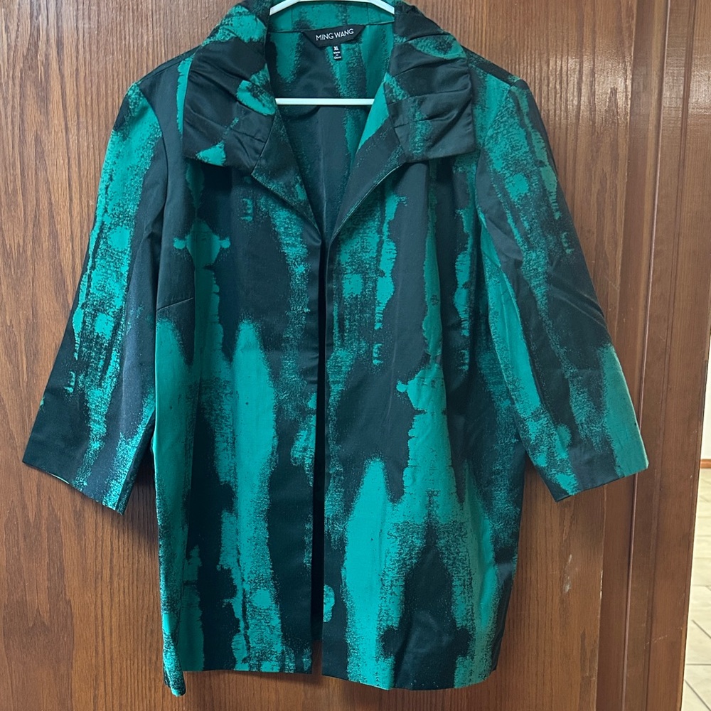 Ming Wang Teal and Black Abstract Jacket